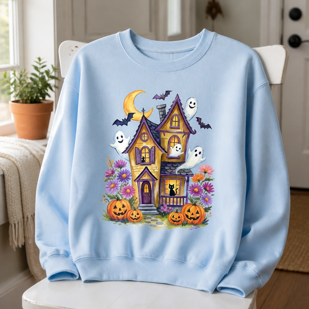 Ghosts in Bloom Haunted House Sweatshirt – Cute Halloween Gift for Her mockup-product-6a8e4cd0b2f5398b2bb5a776.png