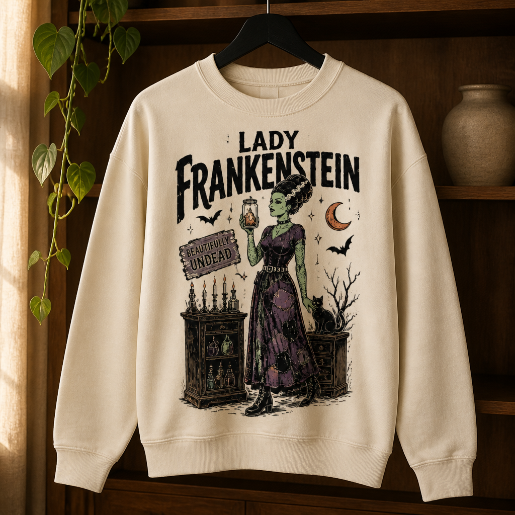 Beautifully Undead Lady Frankenstein Sweatshirt – Vintage Gothic Halloween Sweater, Spooky Witchy Gift for Her mockup-product-6a8e4e45b2f5398b2bb5a779.png