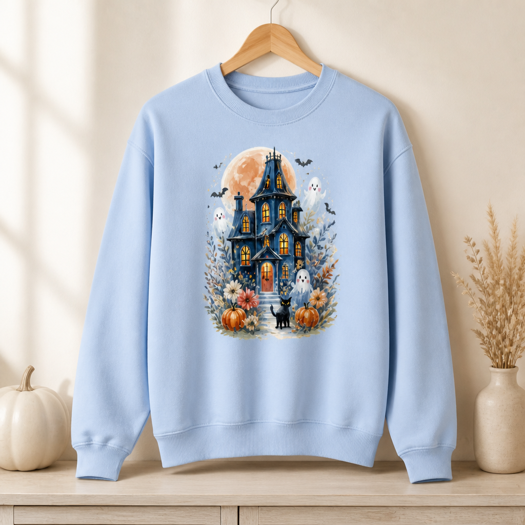 Watercolor Ghost & Pumpkin Halloween Sweater, Whimsical Spooky Season Gift for Her mockup-product-6a8e4e846874ebd7ebdd7112.png