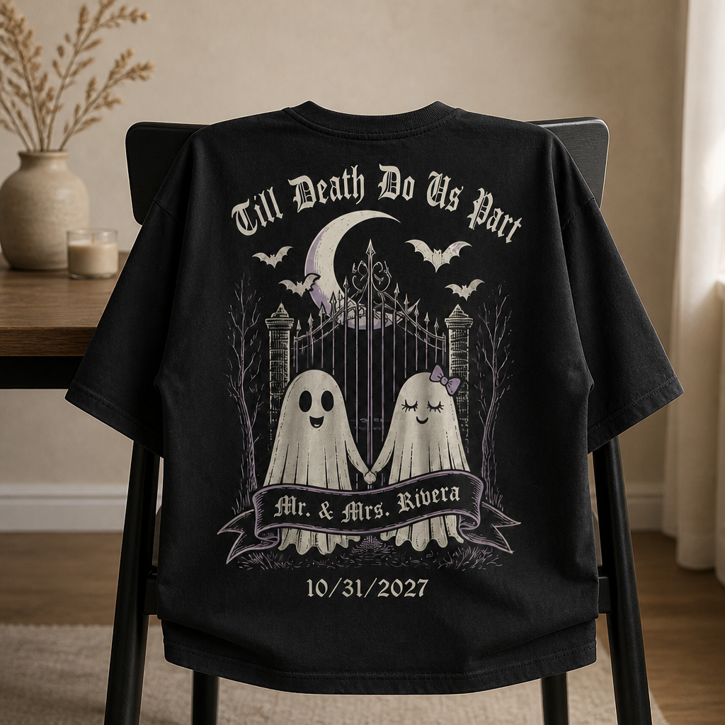 Till Death Do Us Part Ghost Couple T-Shirt – Personalized Mr. & Mrs. Halloween Wedding Shirt, Custom Bride and Groom Spooky Newlywed Gift mockup-product-6a8e4fbdfa19bf7517631fe8.png