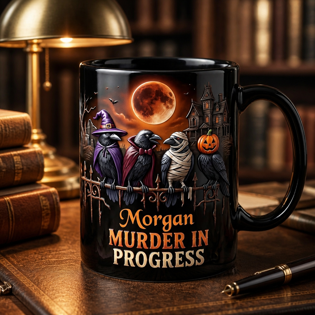 Morgan MURDER IN PROGRESS – Personalized Mug – Spooky Halloween Gift For Friends mockup-product-6a8e5420b2f5398b2bb5a78b.png