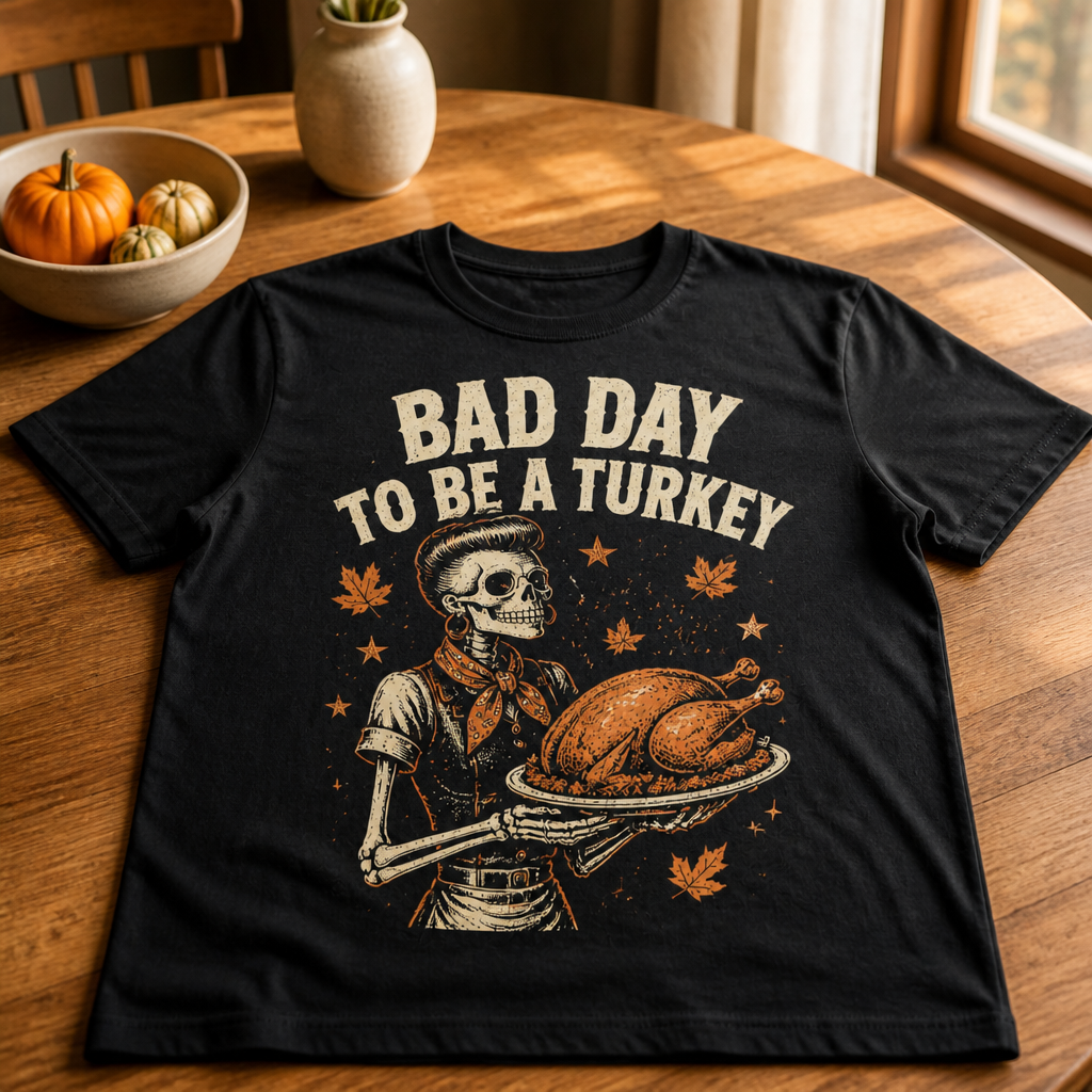 Bad Day to Be a Turkey – T-shirt – Funny Vintage, Halloween, Thanksgiving Gift mockup-product-6a8e8b47c69ec8ef1c7c4a7b.png