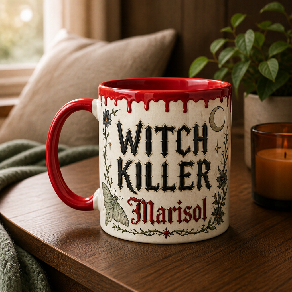 Witch Killer Personalized Accent Mug – Custom Name Dark Fantasy Gothic Cup, Halloween Gift mockup-product-6a8e8c6cc69ec8ef1c7c4a81.png
