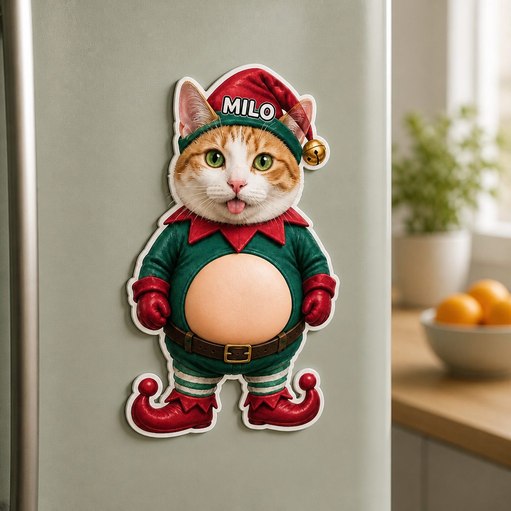 Custom Pet Photo Elf Belly Magnet with Name – Funny Personalized Cat Squishy Belly Christmas Gift mockup-product-6a8e9b23b3f97f2aa7a211ee.png