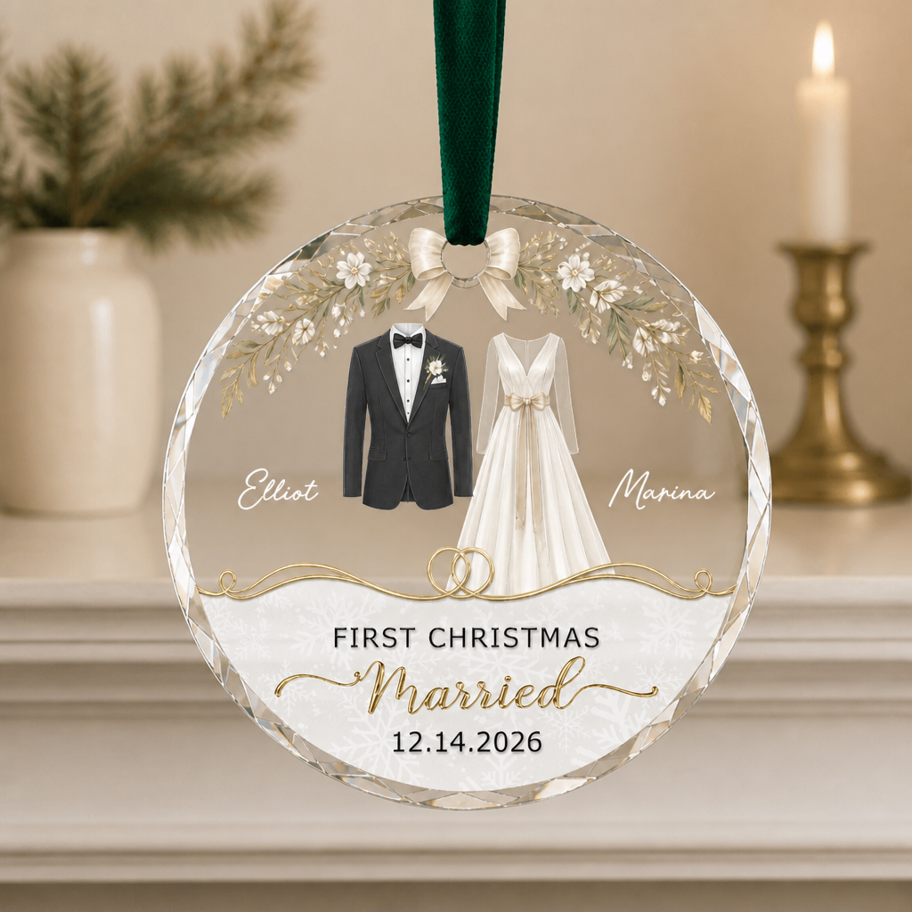 FIRST CHRISTMAS Married – Personalized Crystal Ornament – Christmas Gift For Couple mockup-product-6a8f9de3ee57a758a815dcfe.png