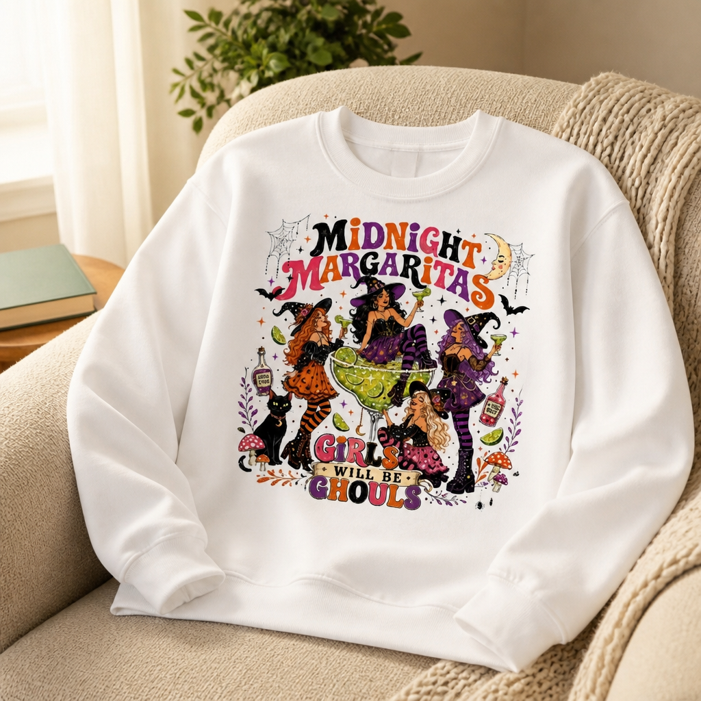 Midnight Margaritas Halloween Sweatshirt – Girls Will Be Ghouls, Spooky Witch Party Crewneck mockup-product-6a915c93ac75dc7316b986a6.png