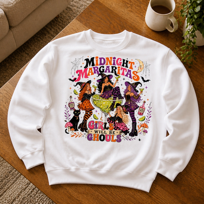 Midnight Margaritas Halloween Sweatshirt – Girls Will Be Ghouls, Spooky Witch Party Crewneck mockup-product-6a923718d39de2c426d65f8a.png