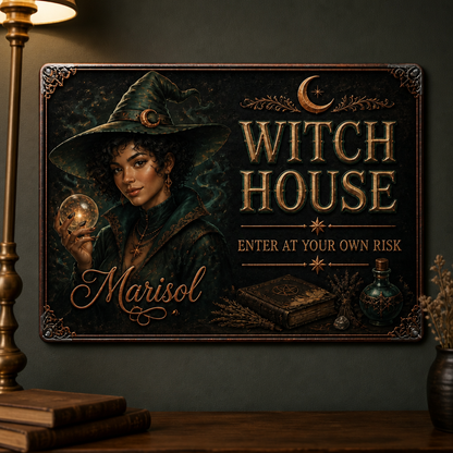 Personalized Witch Metal Sign – Custom Photo & Name, Halloween Home Decor Gift mockup-product-6a92383cda95b20904c51252.png
