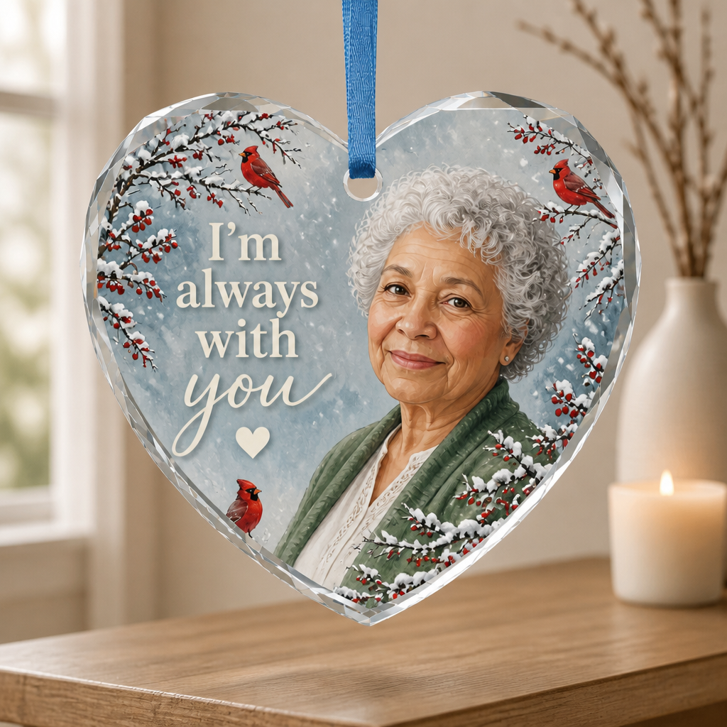 Personalized “I’m Always With You” Crystal Ornament – Custom Photo, Memorial Christmas Gift mockup-product-6a923870da95b20904c51253.png