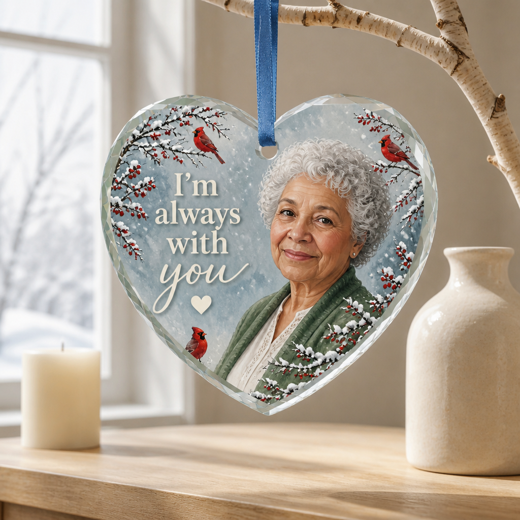 Personalized “I’m Always With You” Crystal Ornament – Custom Photo, Memorial Christmas Gift mockup-product-6a9238a4da95b20904c51254.png