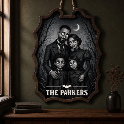 Meet the Parkers Personalized Family Wood Sign – Custom Photo Gothic Portrait, Spooky Victorian Halloween Wall Decor & Family Gift mockup-product-6a923f24c4e84056e0a67b4a.png