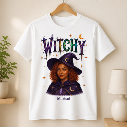 Born to Be Witchy Personalized Photo T-Shirt – Custom Name Magical Witch Portrait Tee, Spooky Halloween Gift for Her mockup-product-6a924014c4e84056e0a67b4e.png