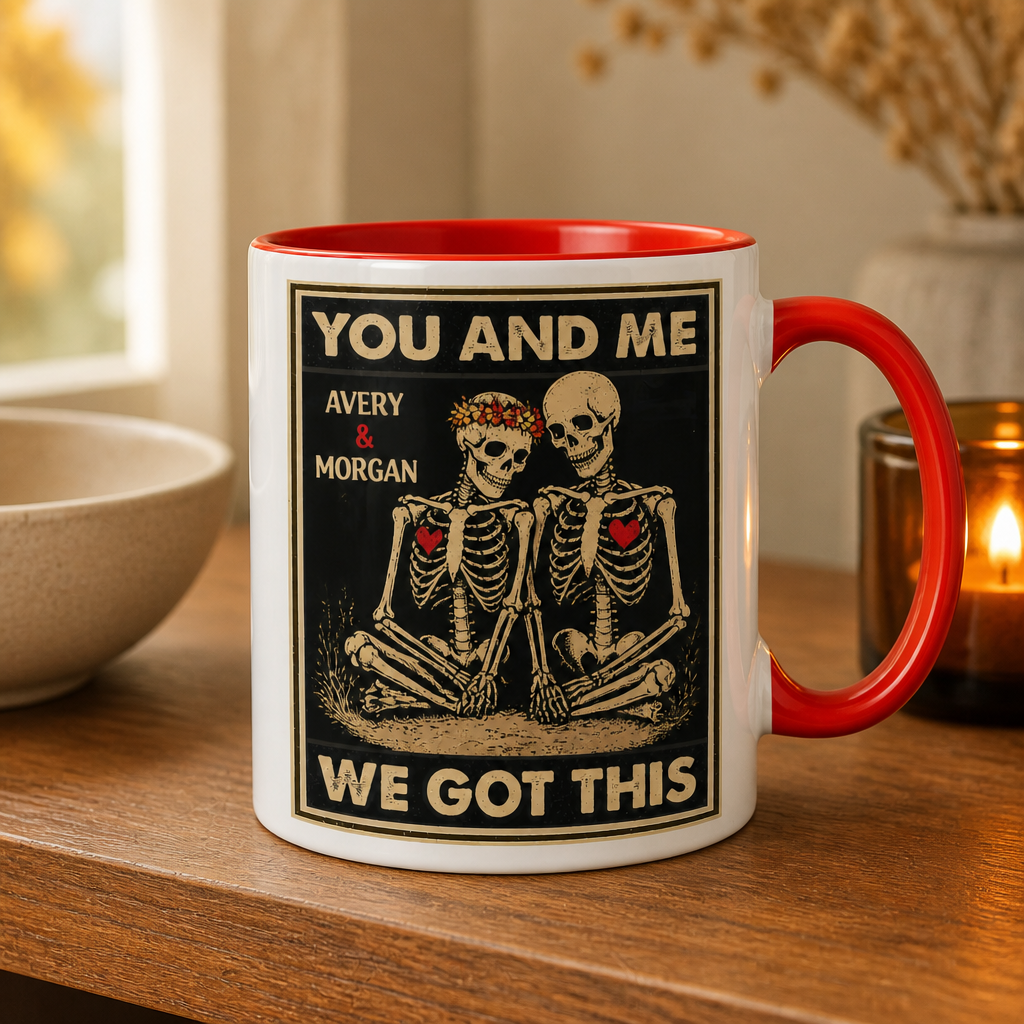 You & Me, We Got This Personalized Skeleton Couple Mug – Custom Names Spooky Love Coffee Cup, Funny Halloween Anniversary Gift for Couples mockup-product-6a9241b94550ba076ba50a53.png