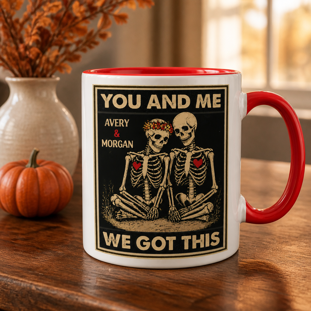 You & Me, We Got This Personalized Skeleton Couple Mug – Custom Names Spooky Love Coffee Cup, Funny Halloween Anniversary Gift for Couples mockup-product-6a92429e3a3b40253d05519f.png