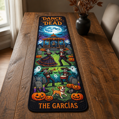 Dance with the Dead the Garcías – Personalized Table Runner – Halloween Gift For Family mockup-product-6a94e3226634ba88d6499dfe.png