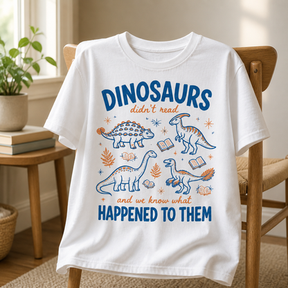 Dinosaurs Didn’t Read Personalized T-Shirt – Funny Book Lover Dinosaur Tee, Retro Reading Shirt for Teachers, Librarians & Nerdy Friends mockup-product-6a94e3ad6634ba88d6499e04.png
