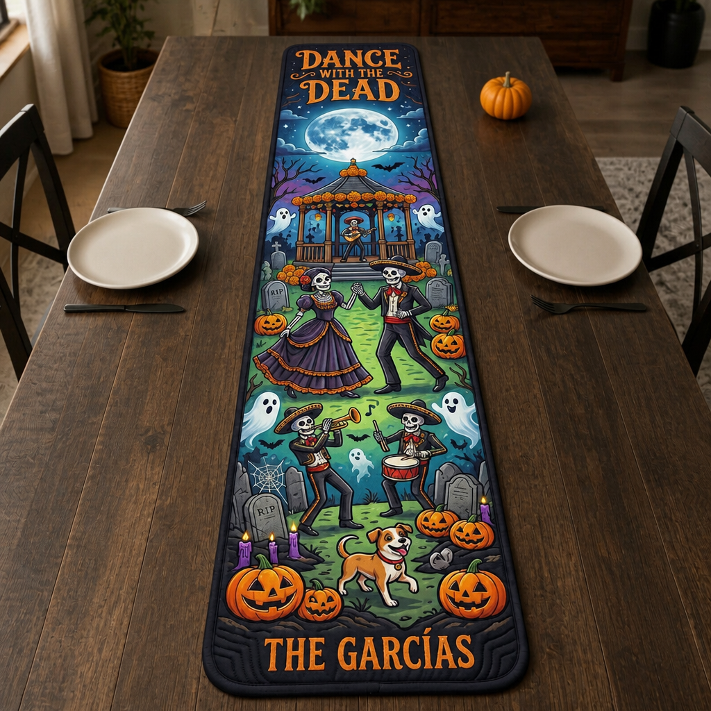 Dance with the Dead the Garcías – Personalized Table Runner – Halloween Gift For Family mockup-product-6a94e6de6634ba88d6499e08.png