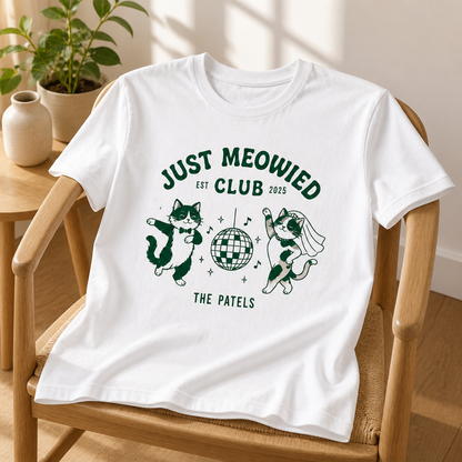 Just Meowied Personalized Cat Wedding T-Shirt – Funny Newlywed Couple Tee, Custom Family Name Gift for Cat Lovers mockup-product-6a94ea96e863e3e485668096.png