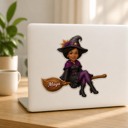 Personalized Witch Girl Fridge Magnet – Custom Photo Halloween Magnet with Name, Cute Broom Riding Witch Kitchen Decor Gift for Daughter, Sister, Best Friend, Kids mockup-product-6a98d574c44b9a8b91e7b548.png
