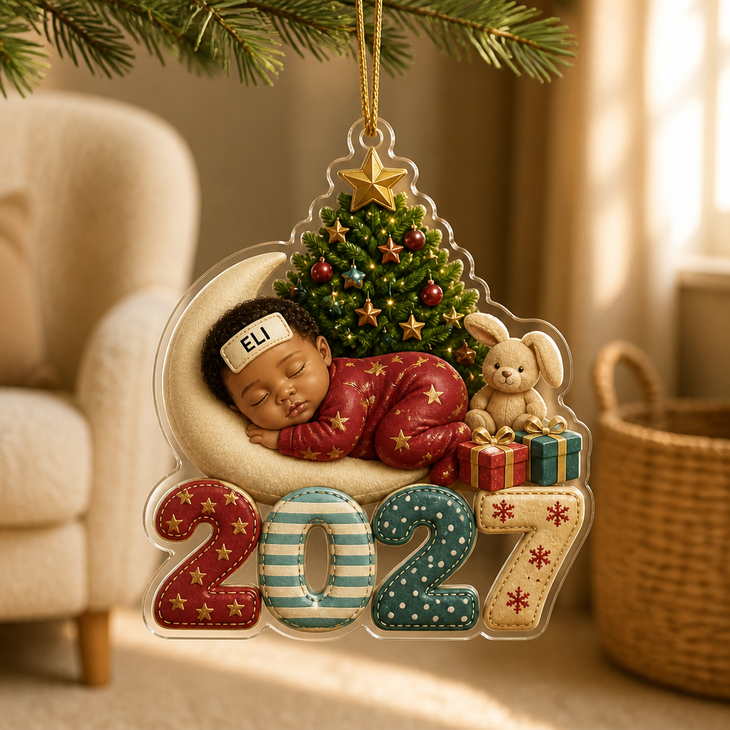 First Christmas Baby Sleeping - Gift For New Mom, Baby - Personalized Custom Shaped Acrylic Ornament mockup-product-6a98d668c44b9a8b91e7b550.png