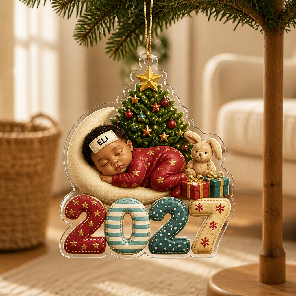 First Christmas Baby Sleeping - Gift For New Mom, Baby - Personalized Custom Shaped Acrylic Ornament mockup-product-6a98d6b4c44b9a8b91e7b551.png