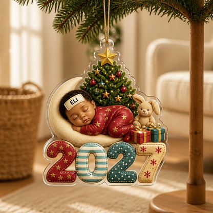 First Christmas Baby Sleeping - Gift For New Mom, Baby - Personalized Custom Shaped Acrylic Ornament mockup-product-6a98d6b4c44b9a8b91e7b551.png