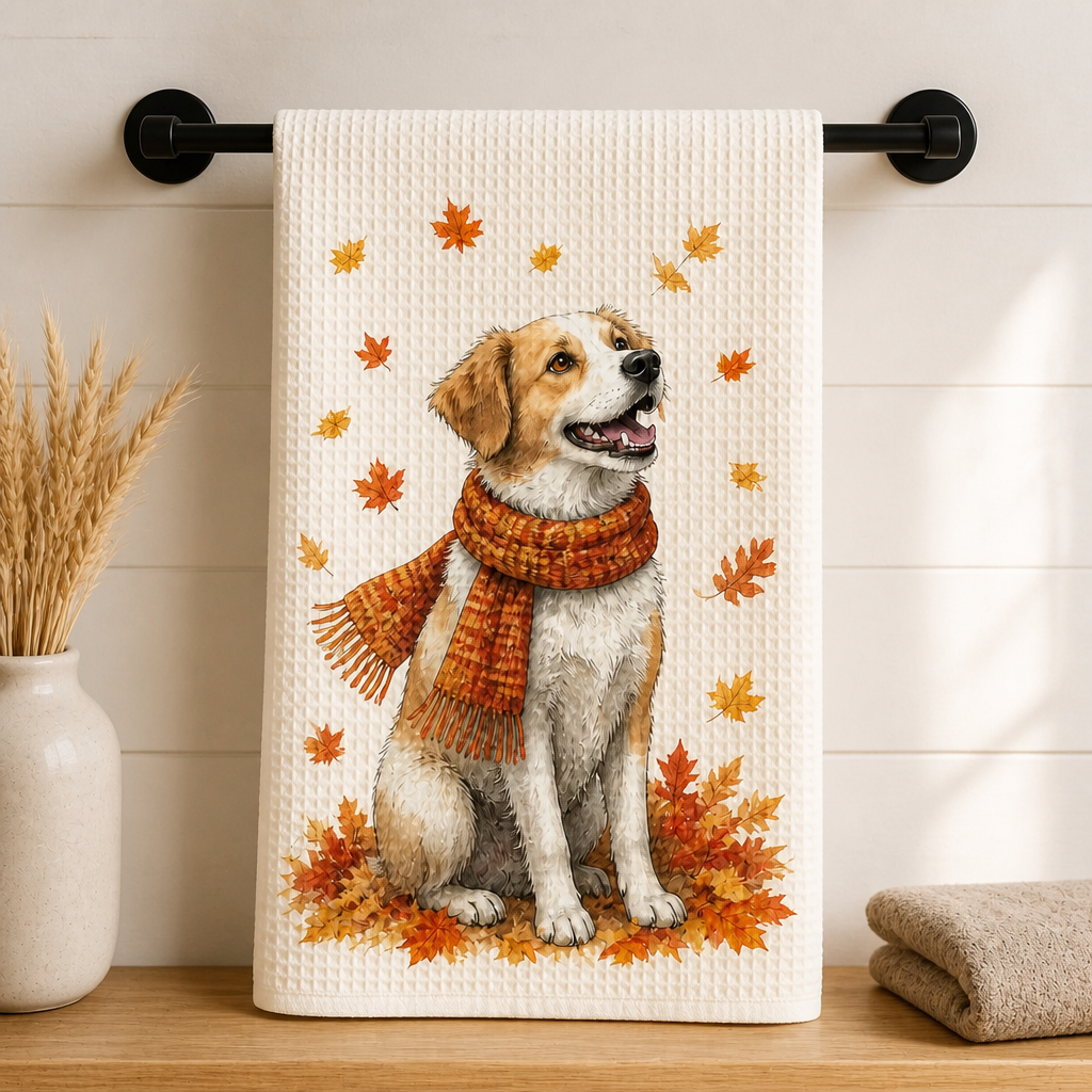 Custom Pet Portrait Fall Kitchen Towel from Photo – Personalized Dog Autumn Tea Towel Gift mockup-product-6a98da9325920d94b7eca2e6.png