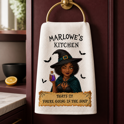 You’re Going in the Soup Personalized Kitchen Towel – Custom Photo Witch Halloween Tea Towel, Funny Spooky Kitchen Decor Gift for Her mockup-product-6a98eaacbe65ed27b317c1a2.png