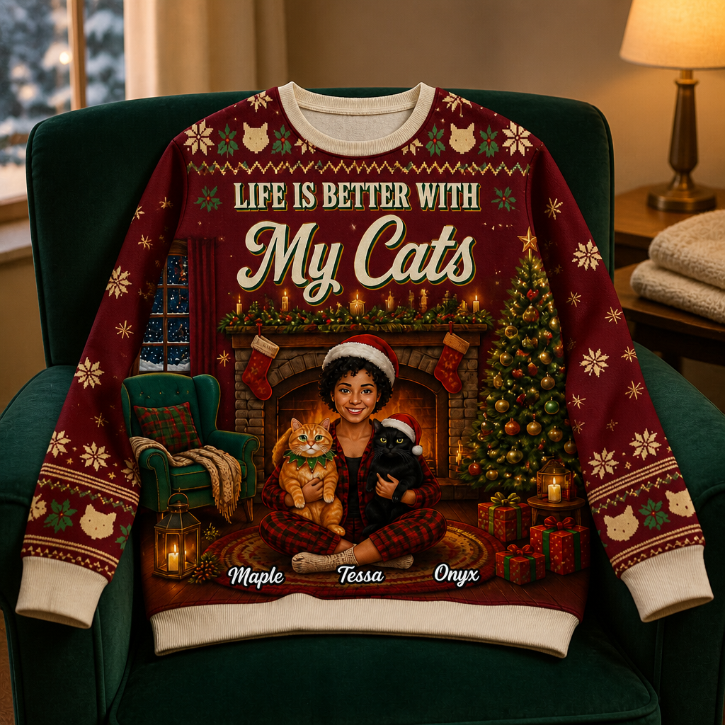 LIFE IS BETTER WITH My Cats – Personalized Photo T-Shirt - All over printed – Christmas Gift mockup-product-6a98f082a0d718ff990ffebd.png