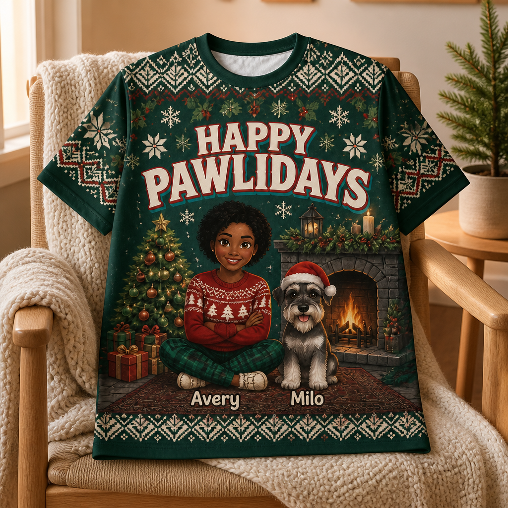 Happy Pawlidays – Personalized Photo T-Shirt - All over printed – Christmas Gift mockup-product-6a98f089a0d718ff990ffebe.png