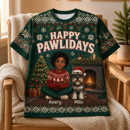 Happy Pawlidays – Personalized Photo T-Shirt - All over printed – Christmas Gift mockup-product-6a98f089a0d718ff990ffebe.png