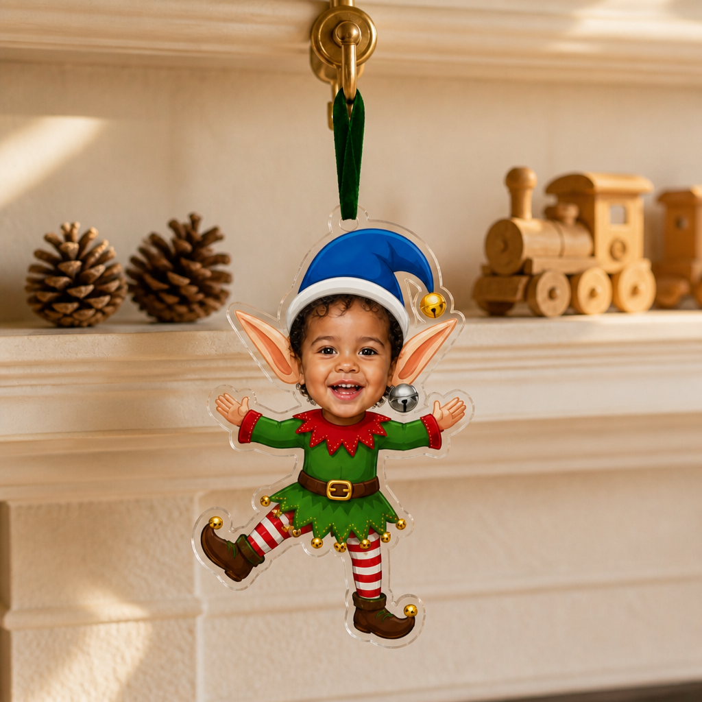 Santa’s Little Sidekick Personalized Baby Elf Ornament – Custom Photo Acrylic Christmas Tree Keepsake, Cute Holiday Gift for Baby & New Parents mockup-product-6a9a4400a2af8c10a070ea20.png