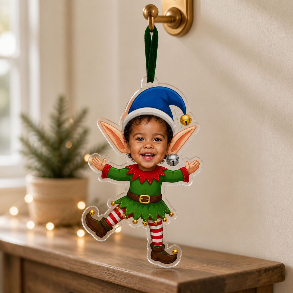 Santa’s Little Sidekick Personalized Baby Elf Ornament – Custom Photo Acrylic Christmas Tree Keepsake, Cute Holiday Gift for Baby & New Parents mockup-product-6a9a443bb010036f55c5e444.png