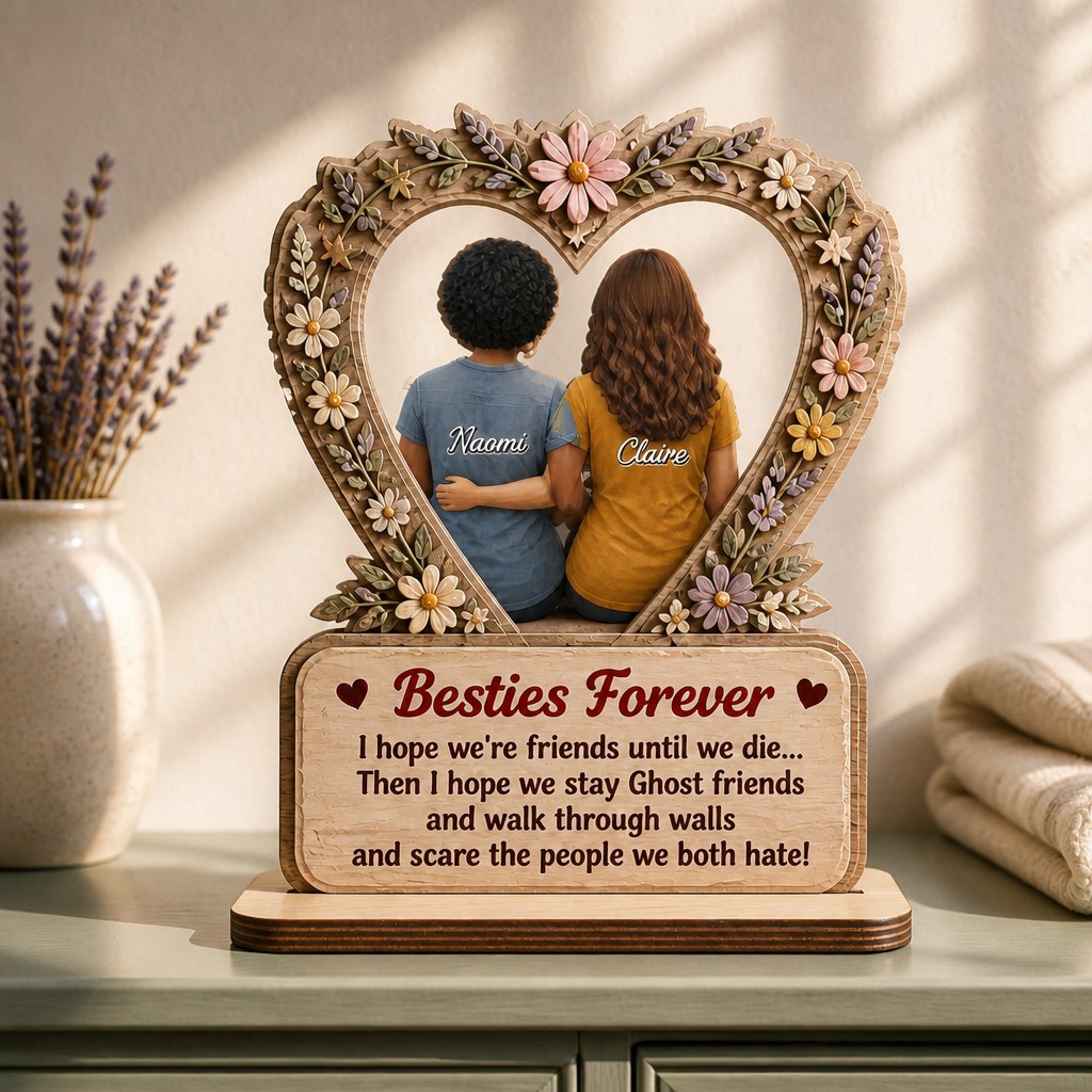Besties Forever Personalized Photo Wooden Plaque – Custom 2-Layer Friendship Keepsake, Funny Ghost Best Friend Gift for Her mockup-product-6a9a44cab010036f55c5e445.png