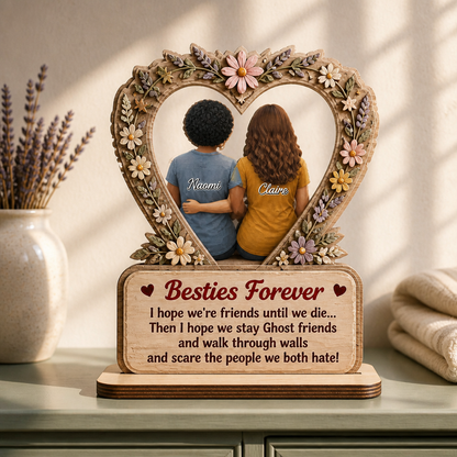 Besties Forever Personalized Photo Wooden Plaque – Custom 2-Layer Friendship Keepsake, Funny Ghost Best Friend Gift for Her mockup-product-6a9a44cab010036f55c5e445.png