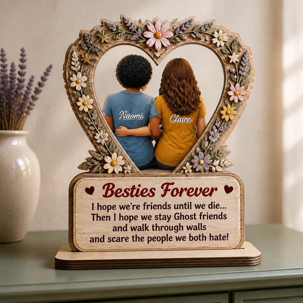 Besties Forever Personalized Photo Wooden Plaque – Custom 2-Layer Friendship Keepsake, Funny Ghost Best Friend Gift for Her mockup-product-6a9a4516a2af8c10a070ea27.png
