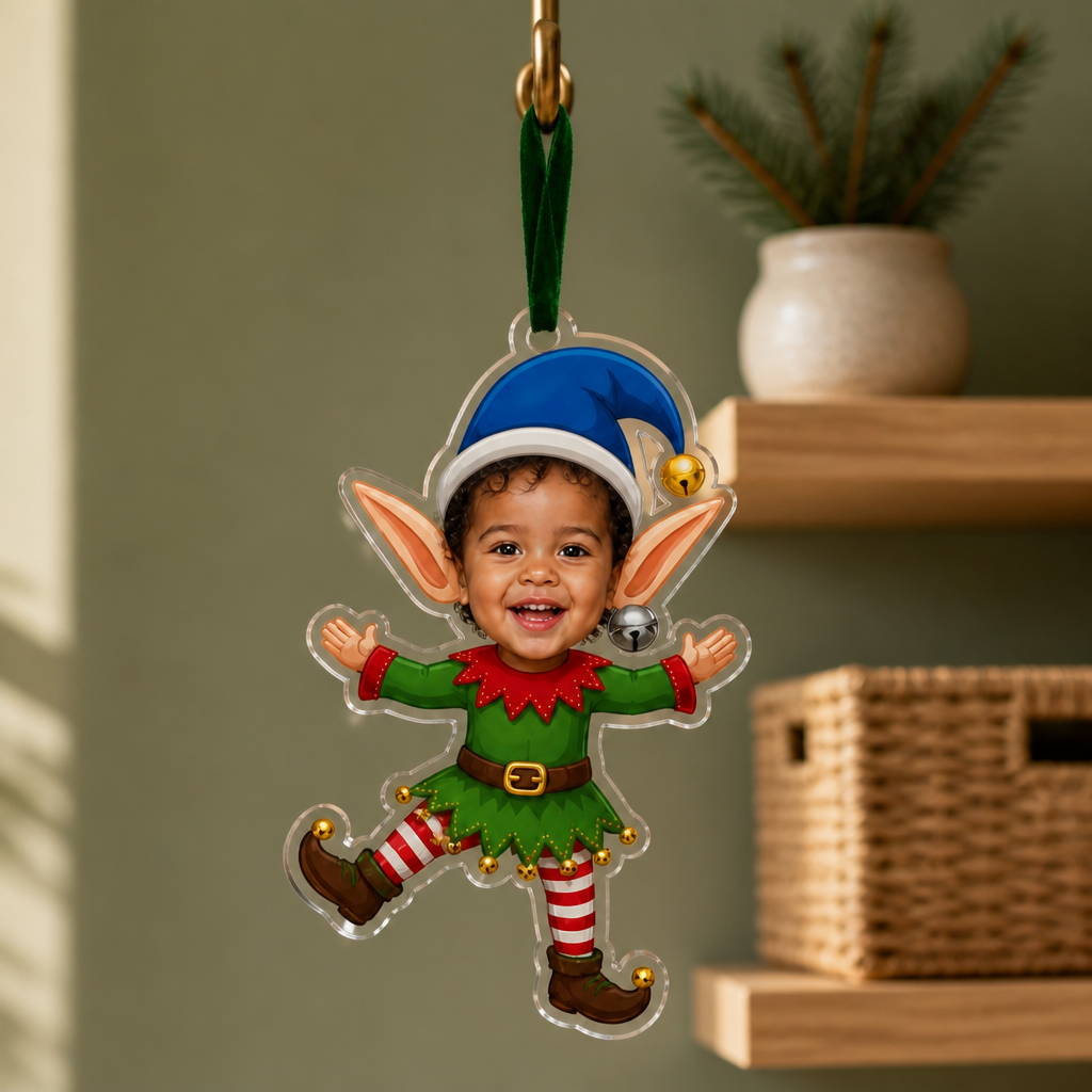Santa’s Little Sidekick Personalized Baby Elf Ornament – Custom Photo Acrylic Christmas Tree Keepsake, Cute Holiday Gift for Baby & New Parents mockup-product-6a9a47f9f577b16775fa6694.png