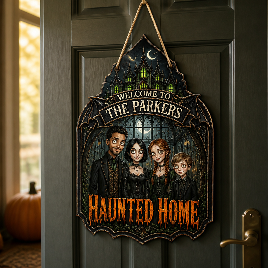 Welcome to the Parkers Haunted Home – Personalized Photo Wood Sign – Halloween Gift For Family mockup-product-6a9a6a351260ea45c06a928a.png