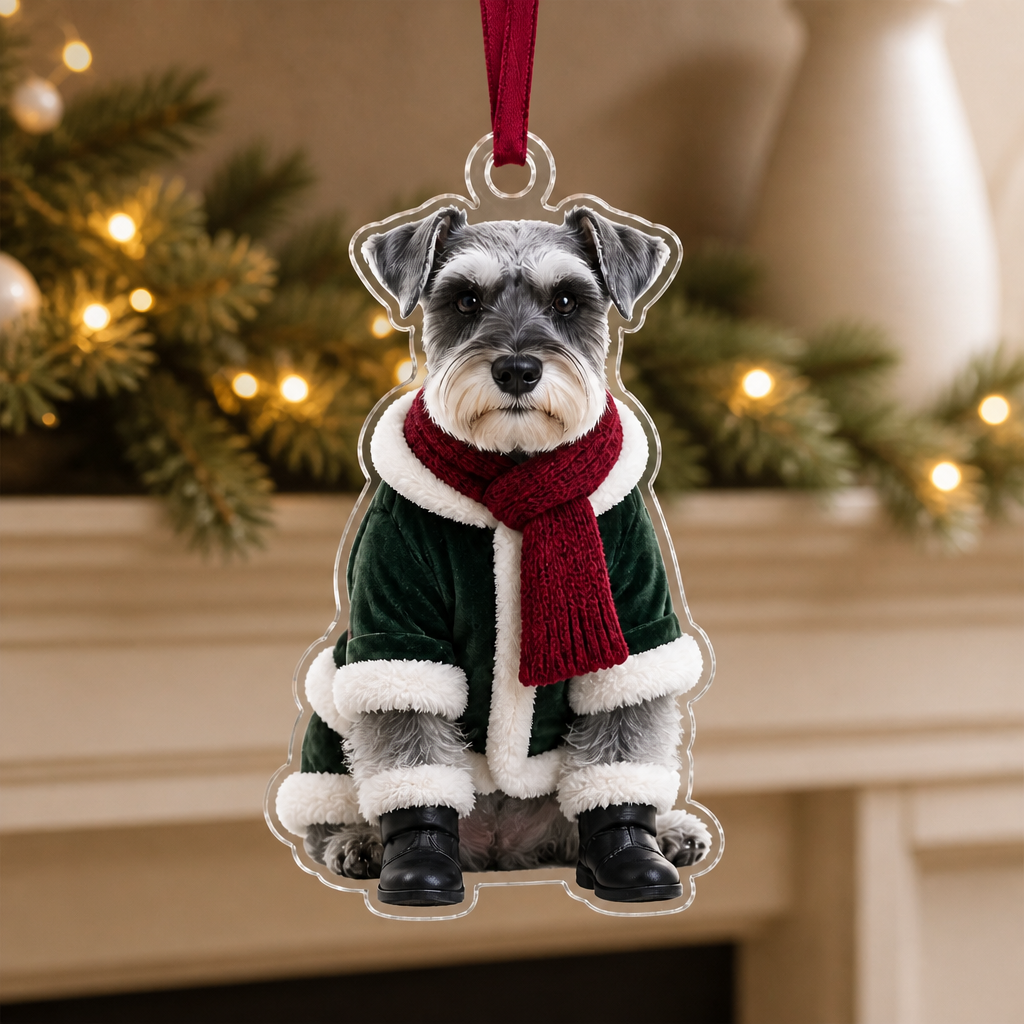 Personalized Dog Christmas Ornament – Custom Pet Photo Acrylic Shaped Ornament, Dog in Santa Coat & Scarf, Funny Dog Lover Keepsake Gift mockup-product-6a9a6ea8d258945ccc56151c.png