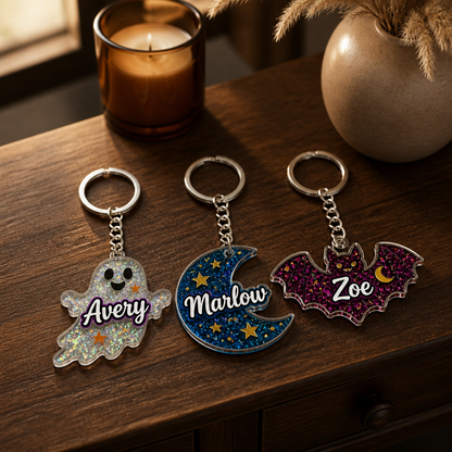 Sparkly Halloween Charms Acrylic Keychain - Custom Halloween Gifts mockup-product-6a9b7fc2a3125b38d2255997.png