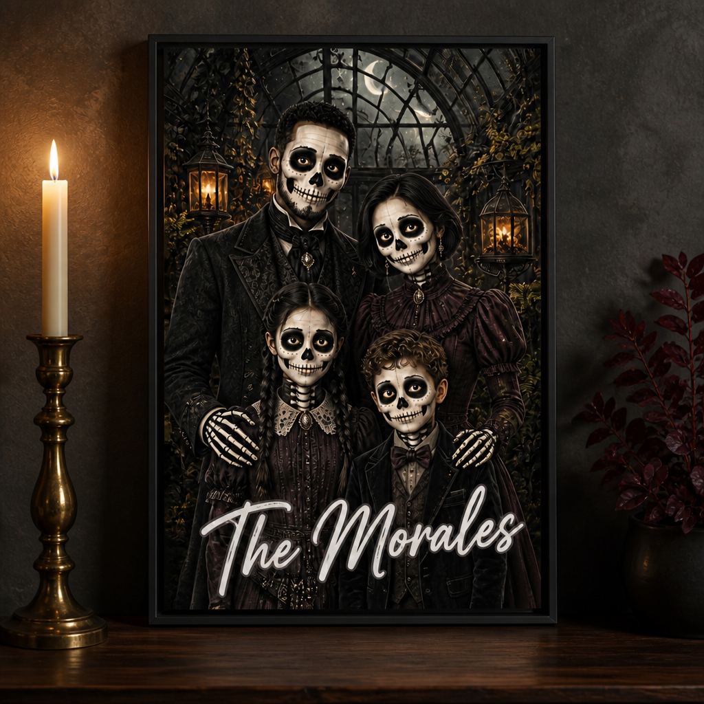 Personalized Halloween Family Canvas – Custom Photo Gothic Skeleton Portrait – Spooky Home Decor Gift mockup-product-6a9b7ffd02af23c848c98be7.png