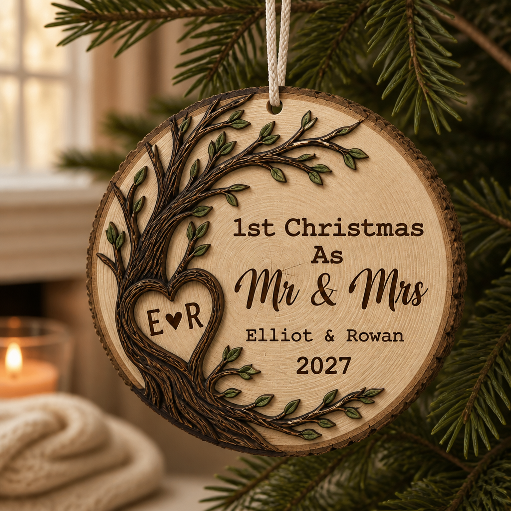 1st Christmas As Mr & Mrs – Personalized Layered Wooden Ornament – Christmas Gift For Couple mockup-product-6a9b814a02af23c848c98bed.png