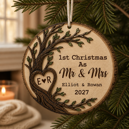 1st Christmas As Mr & Mrs – Personalized Layered Wooden Ornament – Christmas Gift For Couple mockup-product-6a9b814a02af23c848c98bed.png
