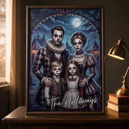 Personalized Halloween Family Canvas – Custom Photo Circus Portrait – Spooky Family Wall Art Gift mockup-product-6a9b819ede264dde2ce90ee7.png