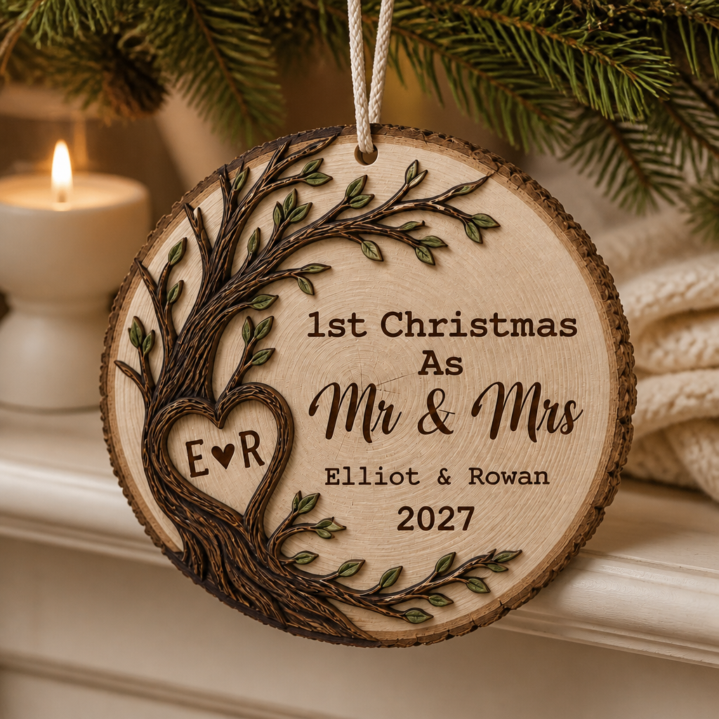 1st Christmas As Mr & Mrs – Personalized Layered Wooden Ornament – Christmas Gift For Couple mockup-product-6a9b825fde264dde2ce90ef3.png