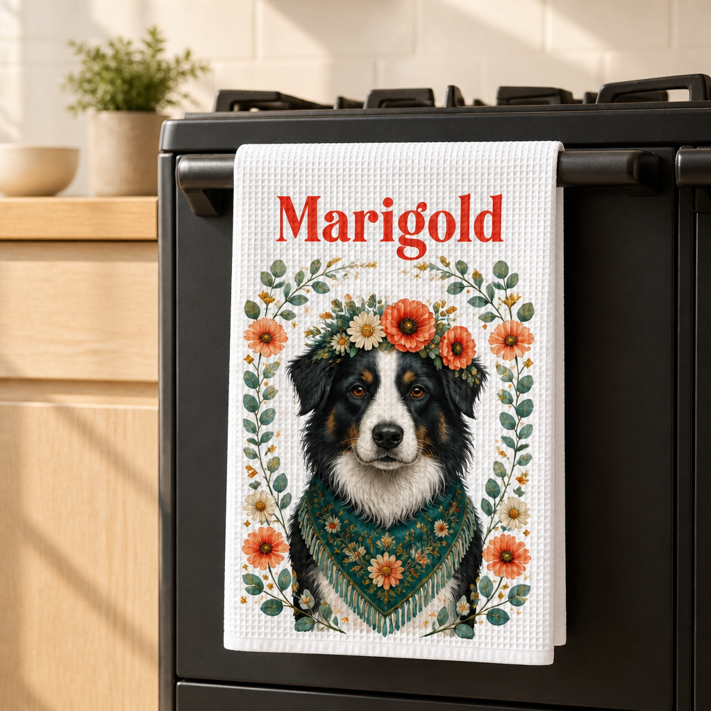 Custom Pet Portrait Kitchen Towel – Boho Floral with Name mockup-product-6a9e302b7b8fba86072aa62c.png