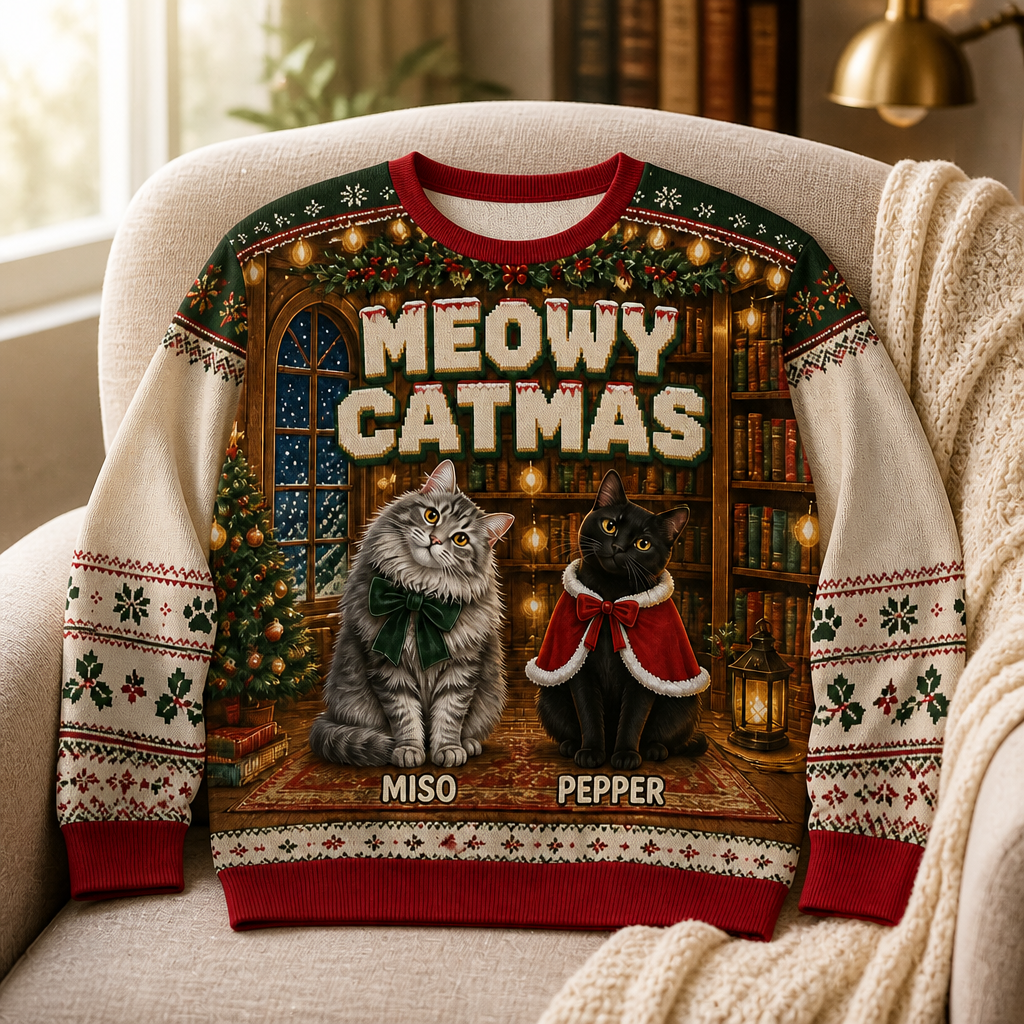 Meowy Catmas – Personalized Photo Ugly Sweatshirt – Christmas Gift mockup-product-6a9e3043d619c183f2bd42ae.png