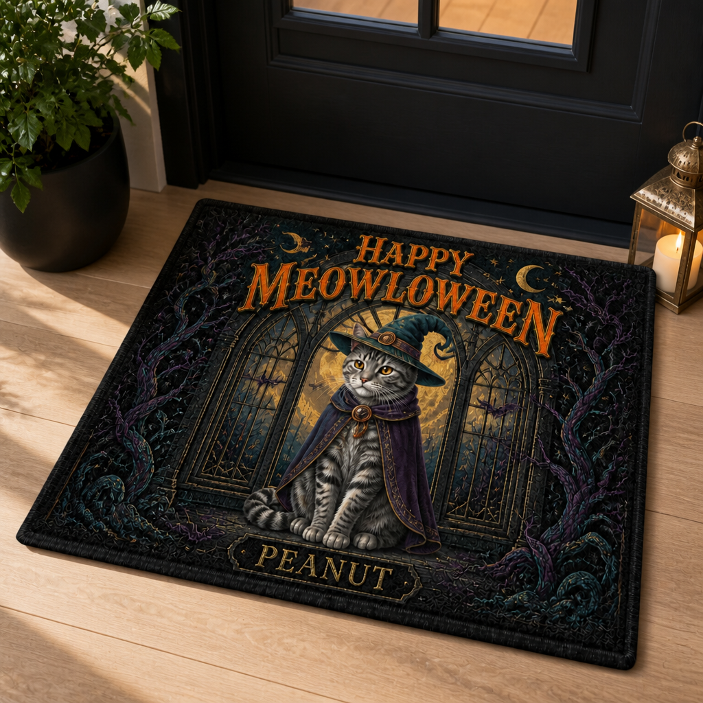 Happy Meowloween Peanut – Personalized Photo Doormat – Halloween Gift mockup-product-6aa0d30fa099b0e81a074159.png