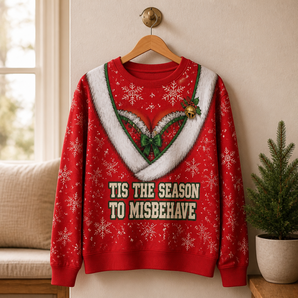 Tis the Season to Misbehave Personalized Ugly Christmas Sweatshirt – Funny Holiday Party Sweater, Custom Festive Gift for Family & Friends mockup-product-6aa12c90079c5b7c965258d2.png