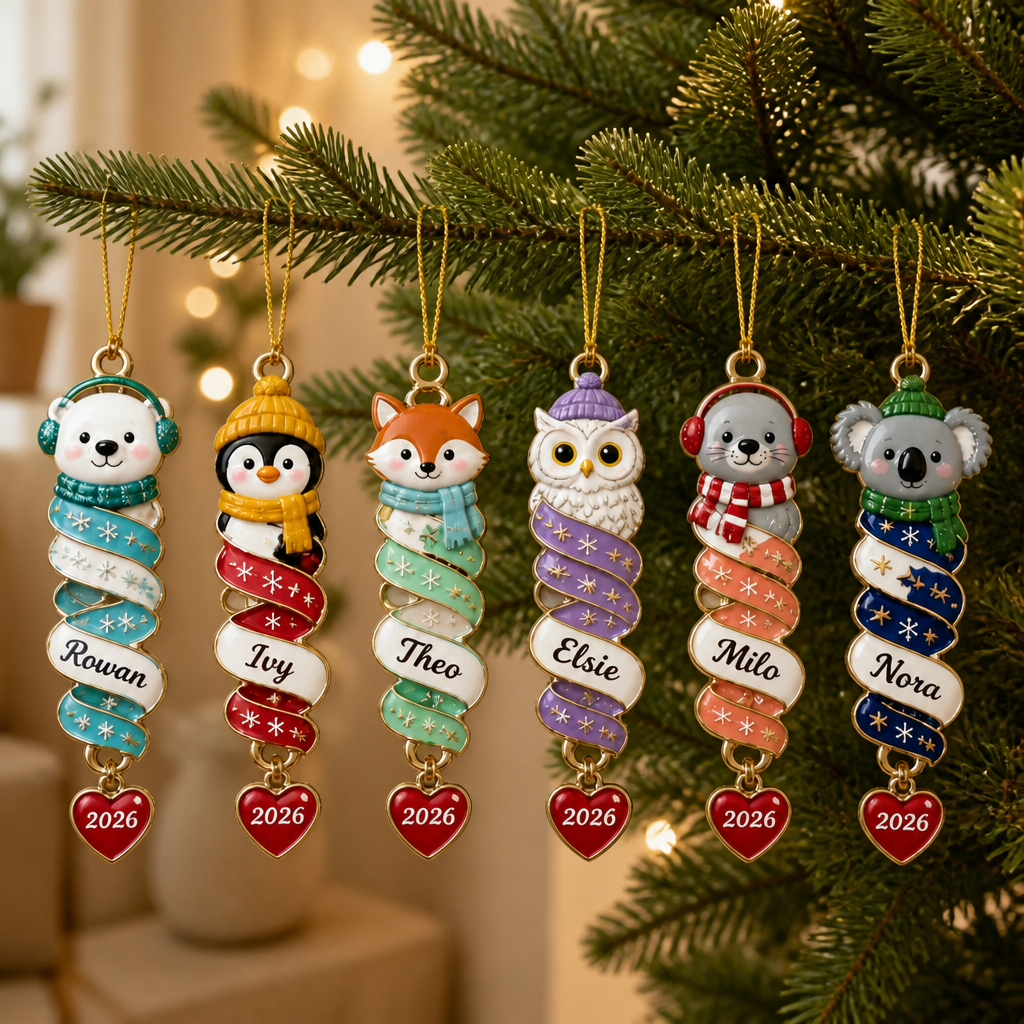 Custom Kids Name Ornament – Winter Animal Ribbon with Year Charm mockup-product-6ab09e784088d19bae0d03c9.png